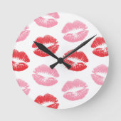 Horloge Ronde Lèvres rouges et roses, Motif des lèvres, bâton à (Recto)