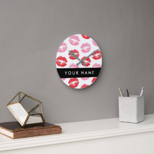 Horloge Ronde Lèvres Rouges, Lèvres Roses, Baiser, Votre Nom, Pe