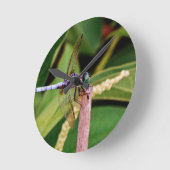 Horloge Ronde libellule avec fleurs blanches (Angle)