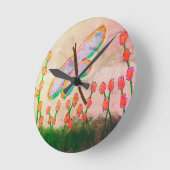 Horloge Ronde Libellule funky Art abstrait (Angle)