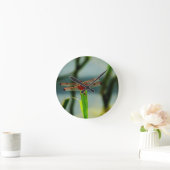 Horloge Ronde Libellule rouge et noire repérée (Maison)