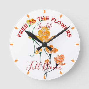 Horloge Ronde Libre comme les fleurs Feuilles de Ginkgo jaune or