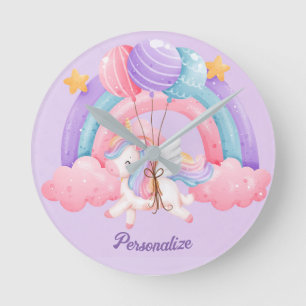 Horloge Ronde Licorne Mignonne Arc-en-Ciel Personnalisé Enfants