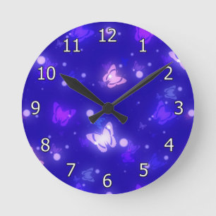Horloge Ronde Light Glow Butterflies Dark Blue Design
