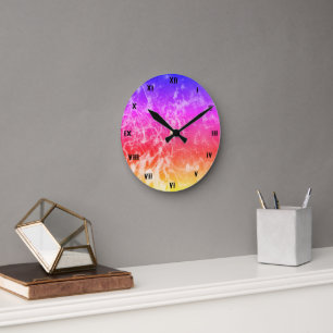 Horloge Ronde Lignes de lumière électrique Dégradé Abstrait Mode