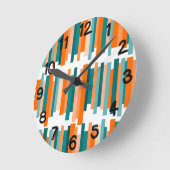 Horloge Ronde Lignes décalées - Turquoise et orange (Angle)