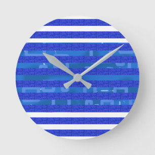 Horloge Ronde Lignes géométriques bleu blanc cool