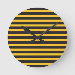 Horloge Ronde Lignes horizontales géométriques jaunes et noires