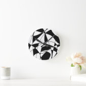 Horloge Ronde Lignes noires et blanches, motif d'impression coul (Maison)