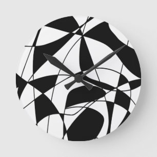 Horloge Ronde Lignes noires et blanches, motif d'impression coul