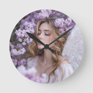 Horloge Ronde Lilac Dreams - Serene Spring Angel