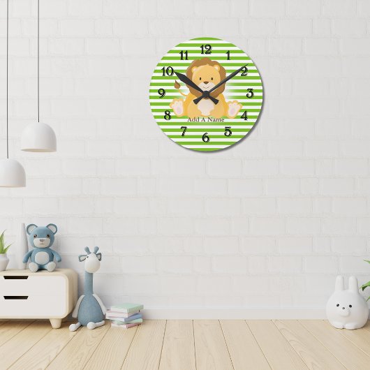 Horloge Ronde Lime Grandes Vert Blanc ・ Lion ・ Personnalisé