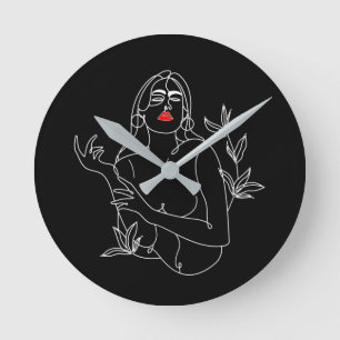 Horloge Ronde Line Art illustratie. Femme en noir Ronde Klok