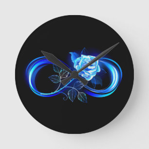 Horloge Ronde L'infini lumineux avec une rose bleue