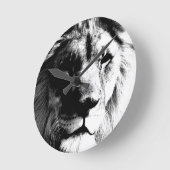 Horloge Ronde Lion noir et blanc (Angle)