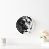 Horloge Ronde Lion noir et blanc (Maison)