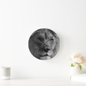 Horloge Ronde Lion noir et blanc (Maison)