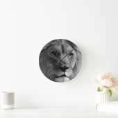 Horloge Ronde Lion noir et blanc (Maison)