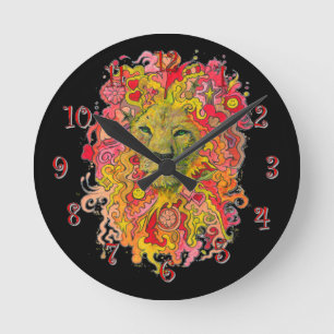 Horloge Ronde Lion psychédélique
