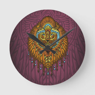 Horloge Ronde Lion Regal Spirit La Rue Mandala Tribale Ornée