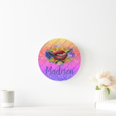 Horloge Ronde Lips Licking Custom Glitter (Maison)