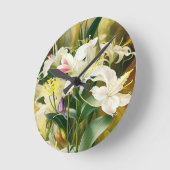 Horloge Ronde Lis blancs en fleurs (Angle)