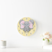 Horloge Ronde Little Elephant Yellow & Gray Personalized Nursery (Maison)