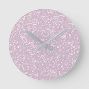 Horloge Ronde Little Hearts and Bunnies - motif transparent.