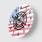 Horloge Ronde Logo de Firefighter Fire Dept (Angle)