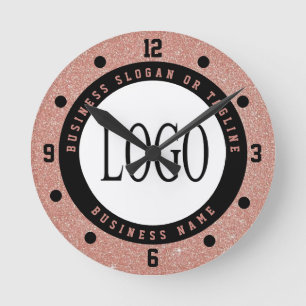 Horloge Ronde Logo de la Parties scintillant d'or Faux Rose Busi