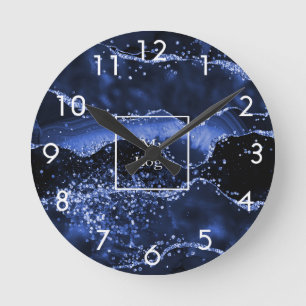 Horloge Ronde Logo de l'entreprise marbre bleu agate
