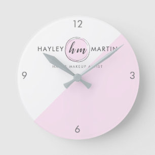Horloge Ronde Logo de Style Coupe rose