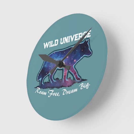 Horloge Ronde Lone Galaxy Wolf Silhouette - wild (NO NUMBERS) (Angle)