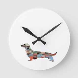 Horloge Ronde Longue Haine Dachshund Geo Silhouette Plaid