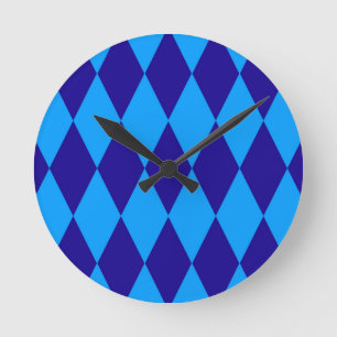 Horloge Ronde Losange à carreaux bleu clair et foncé
