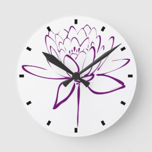 Horloge Ronde Lotus Flower Calligraphy