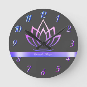 Horloge Ronde Lotus Violet Élégant, Yoga  