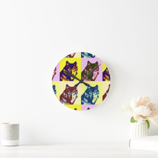 Horloge Ronde Loup d'art pop (Maison)