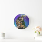 Horloge Ronde Loup et lune (Maison)