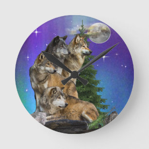 Horloge Ronde Loup et lune