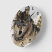 Horloge Ronde Loup gris ou loup de bois de construction (Angle)