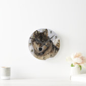 Horloge Ronde Loup gris ou loup de bois de construction (Maison)