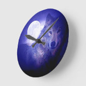 Horloge Ronde Loup, Lune et Nuit Bleue (Angle)