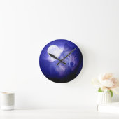 Horloge Ronde Loup, Lune et Nuit Bleue (Maison)