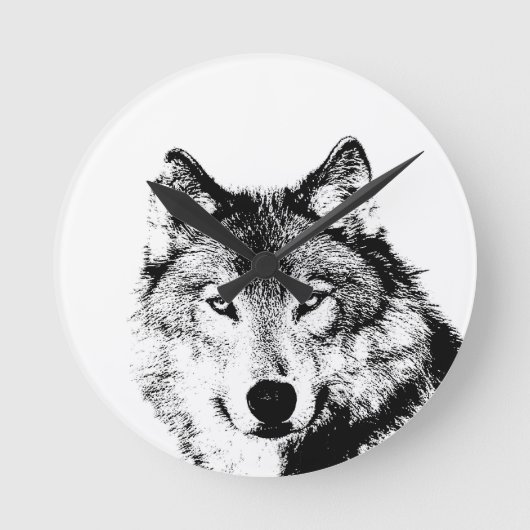 Horloge Ronde Loup noir et blanc (Recto)