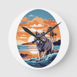 Horloge Ronde Loup sur la plage