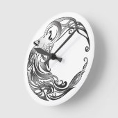 Horloge Ronde Loup tribal - Ombragé (Angle)