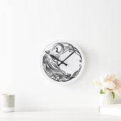 Horloge Ronde Loup tribal - Ombragé (Maison)