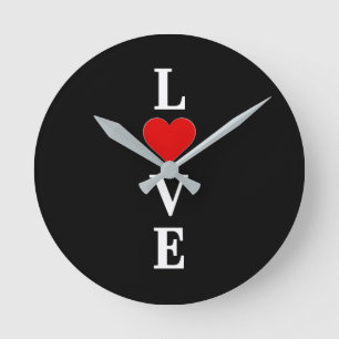 Horloge Ronde LOVE Heart Noir et Blanc Moderne Chic
