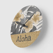 Horloge Ronde Luana Aquarelle Tropical Floral Grey (Angle)